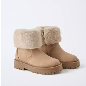 Zara Faux Fur Ankle Boots Beige Sz 31 Eu/ 13